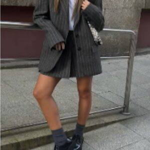 Gray Pinstripe Blazer and Skirt Set